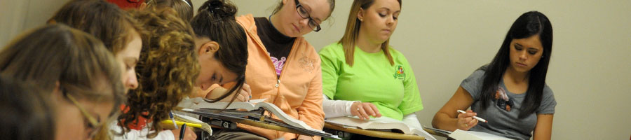 students take notes during a language class