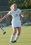 Sam Gase watches following her header that sent the ball up the field. - Photo by Tommy Sadler