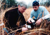 Dr. James A. Huggins, University Professor of Biology and Department Chair, works with Union senior and biology major Josh Mann, capturing small mammals for a small mammal diversity study. - Photo by Jim Veneman