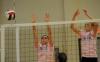 Emilie Ogas (left) and Ashley Young go up for a block in a match versus Rhodes (Tenn.) College. - Photo by Morris Abernathy