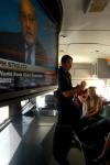 Scott Peterson from C-SPAN talks to students about how the C-SPAN Campaign Bus works to cover the 2008 presidential campaign.  - Photo by Angela Abbamonte