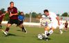 Josh Hanna, junior sport management major, moves the ball against Cumberland University during Family Weekend. - Photo by Kristi McMurry