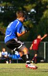 James Landham, freshman, makes a save at the Family Weekend game against Cumberland University. - Photo by Kristi McMurry