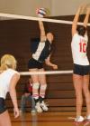 Ashley Young goes up for a kill attempt in Union's conference tournament over Lyon. - Photo by Morris Abernathy