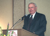 Taylor University Chancellor Jay Kesler addresses the Union University Board of Trustees at a banquet prior to their formal meeting. - Photo by Jim Veneman