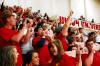 Fans cheer for Union at the TranSouth Conference Tournament Finals against Freed-Hardeman.  Students were instructed to wear red for a 'red out.' - Photo by Kristi McMurry