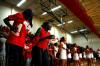 Zeinab Chan and Lavanda Ross lead the cheers for the Bulldogs at the TranSouth Conference Tournament Finals against Freed-Hardeman. - Photo by Kristi McMurry