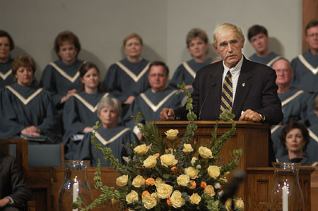 County Mayor Jerry Gist speaks at the citywide prayer service at First Baptist Church, Jackson.