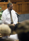 Union professor Sam Myatt offers up a prayer at the citywide prayer service that was held at First Baptist Church, Jackson. - Photo by Jim Veneman