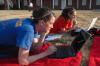 Sophomore chemistry major Jill Frank and biology major Carrie Moore study in the courtyards outside the new complexes. - Photo by Beth Spain