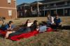Students study their chemistry and biology on the courtyard outside the new Hurt complex. - Photo by Beth Spain