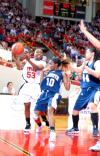 Lavanda Ross drives the ball down the baseline during the championship of the 2009 NAIA tournament. - Photo by Kristi McMurry