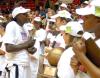 Josephine Owino celebrates with teammates after being named NAIA Player of the Year. - Photo by Kristi McMurry