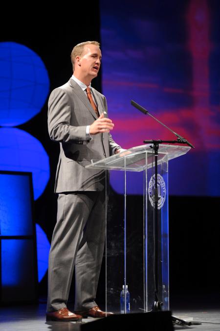 Indianapolis Colts quarterback Peyton Manning offered lessons from football that can apply to life's challenges during his keynote address at Union University’s first Roy L. White Golf and Gala. 