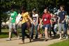 Hailey Gallagher, junior marketing major, leads her Focus group over to Jennings Hall. - Photo by Sarah Palmer