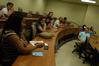 Teriquita Manns has fun with her Focus group as they play a game involving sharing random facts about their lives during new student orientation. - Photo by Sarah Palmer