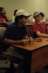 Will Thomas, freshman pre-pharmacy major, laughs as he plays a game involving Starburst and sharing random facts about his life in his Focus group. - Photo by Sarah Palmer