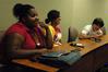 Jasmine Martin, Chelsea Young, and Curtis Shulz have fun in their Focus group meeting during new student orientation. - Photo by Sarah Palmer