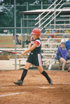 Crystal Surgalski, second baseman from Herrin, Ill. at the 2003 NAIA Softball World Series in Decatur, Ala. versus the University of Mary. - Photo by Steven Aldridge