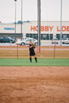 Amanda Dixon, right fielder from Pineville, La. at the 2003 NAIA Softball World Series in Decatur, Ala. versus the University of Mary. - Photo by Steven Aldridge
