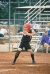 Holly Haycraft, center fielder and leadoff hitter from Dyersburg, Tenn. at the 2003 NAIA Softball World Series in Decatur, Ala. versus the University of Mary. - Photo by Steven Aldridge