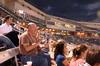 Bryan Dawson, professor of mathematics, cheers at the Diamond Jaxx game on college night at Pringles Park.  Many Union faculty and students attended for this special night. - Photo by Kristi McMurry