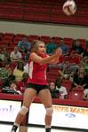 Kelsey Duling, junior business major, passes the ball in the match against Martin Methodist. The Lady Bulldogs won this match 3-0. - Photo by Kristi McMurry