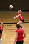 Lauren Sprouse, freshman occupational therapy major, passes the ball during a match against Martin Methodist. The Lady Bulldogs won 3-0. - Photo by Kristi McMurry