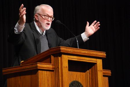 Timothy George, founding dean of the Beeson school of divinity at Samford University, speaks on "Baptists and Their Relations with Other Christians" in chapel during the Southern Baptists, Evangelicals and the Future of Denominationalism conference.