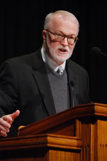 Timothy George, founding dean of the Beeson school of divinity at Samford University, speaks on "Baptists and Their Relations with Other Christians" in chapel during the Southern Baptists, Evangelicals and the Future of Denominationalism conference.