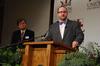 Nathan Finn, assistant professor of church history and Baptist studies at Southeastern Baptist Theological Seminary, answers questions after his address at the Southern Baptists, Evangelicals and the Future of Denominationalism conference. - Photo by Abby Ott