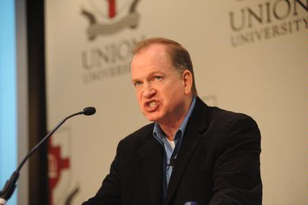 Danny Akin, president of Southeastern Baptist Theological Seminary, presents an address entitled "The Future of the Southern Baptist Convention" during the Southern Baptists, Evangelicals and the Future of Denominationalism conference.