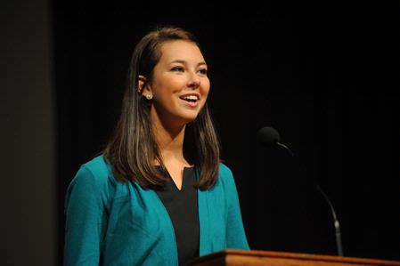 Union Junior Katie Mohler introduces her father, Al Mohler, in chapel before his address at the Southern Baptists, Evangelicals and the Future of Denominationalism conference.