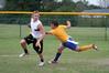 Lucas Nuefeld, senior nursing major, cuts across the field to avoid Wesley Klipfel, sophomore athletic training major, during a flag football game between SAE and the Clowns. - Photo by Kristi McMurry