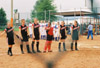 Union players begin to line up during pre-game introductions during the 2003 NAIA Softball World Series in Decatur, Ala. - Photo by Steven Aldridge