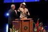 President Dockery thanks Former Secretary of State Condoleezza Rice with an NAIA Championship hat after her keynote speech at the 2009 Scholarship Banquet.  - Photo by Kristi McMurry