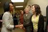 Former Secretary of State Condoleezza Rice greets Katie Shatzer, junior journalism major and <em>Cardinal & Cream</em> editor, outside the president's office before the 2009 Scholarship Banquet. - Photo by Beth Spain