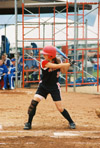 Union's leadoff hitter and center fielder, Holly Haycraft, stands ready to hit at the 2003 NAIA Softball World Series.  Haycraft is from Dyersburg, Tenn. - Photo by Steven Aldridge