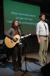 Andrew Spena and Katie Holloway lead worship in chapel during the Faith in Practice series. - Photo by Beth Spain