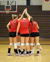 Union volleyball team gets ready to start a set. - Photo by Morris Abernathy