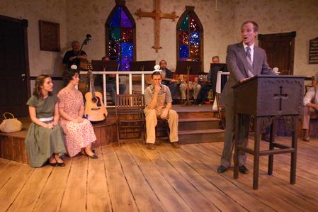 Sara Chinery, Emma Robertson, David Conway, and Kip Arrowood perform in Smoke on the Mountain.