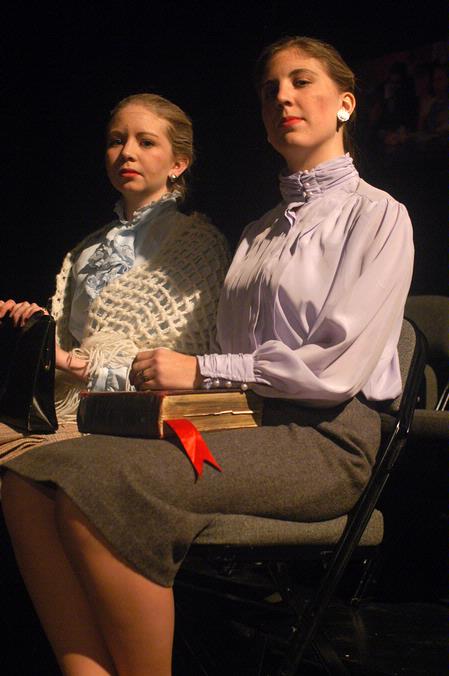 Jessica Gillard and Melissa Miller perform as Miss Myrtle and Miss Maude in Smoke on the Mountain.