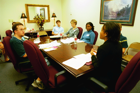 Stephanie Lee imparts wisdom to these students during a Career U session.  This annual event is sponsored by Career Services with the intent of helping students learn to develop their careers.
