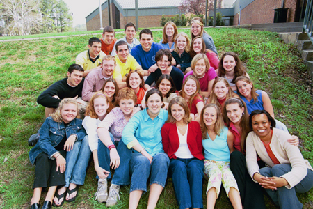 2002 FOCUS Group Leaders (Front L-R)- Andrea Mitchell, Katie Sorrell, Emily Brown, Sara Dorris, Lori Powers, Rachael Lovelace, Laura Lee Moore, and Director of Student Leadership Development, Stephanie Lee. (Row 2 L-R)- Stephanie Butler, Sarah Anderson, Amanda Hornbuckle, Cam Armstrong, Kristin Ulmer, Bethany Davis. (Row 3 L-R)- Paul Monroe, Keelan Cook, Valerie Burnett, Cindy Harrell, Kelly Rhodes. (Row 4 L-R)- Mike Peasley, Jason Castles, Chad Cossiboom, Ashli Sutton, Ginger Thompson. (Back L-R)- Jason Vaughan, John Reed, Brittney Woodard, Lauren Webb. 