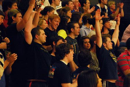 Fans of the Union University Lady Bulldogs cheer for their team during a game against Freed Hardeman. 