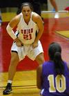 Kayla Bryant, sophomore psychology major, sets up to defend against Southwestern Assemblies of God University in Game 1 of the NAIA Women's Basketball National Tournament. The Lady Bulldogs won 86-47. - Photo by Beth Spain