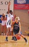 Lavanda Ross, sophomore accounting major, plays defense against Oklahoma City University in the Semifinals of the NAIA National Tournament. The Lady Bulldogs advanced to the championship game with a win of 63-61. - Photo by Morris Abernathy