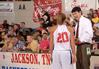 Mark Campbell, head coach, and Kayla Hudson, junior psychology major, have a quick talk on the sidelines during the Championship game of the NAIA National Tournament. The Lady Bulldogs defeated Azusa Pacific University 73-65. - Photo by Morris Abernathy