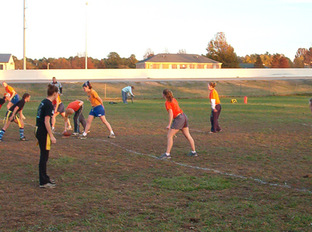 Women's intramural football action 2002.