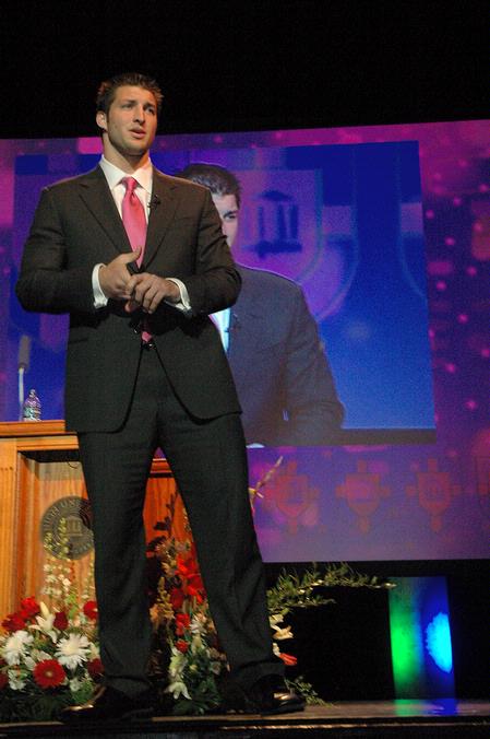 Tim Tebow spoke to donors about the importance of finishing strong and being willing to stand alone for Christ during the Roy L. White Golf and Gala Banquet held on Monday, April 19, 2010. 